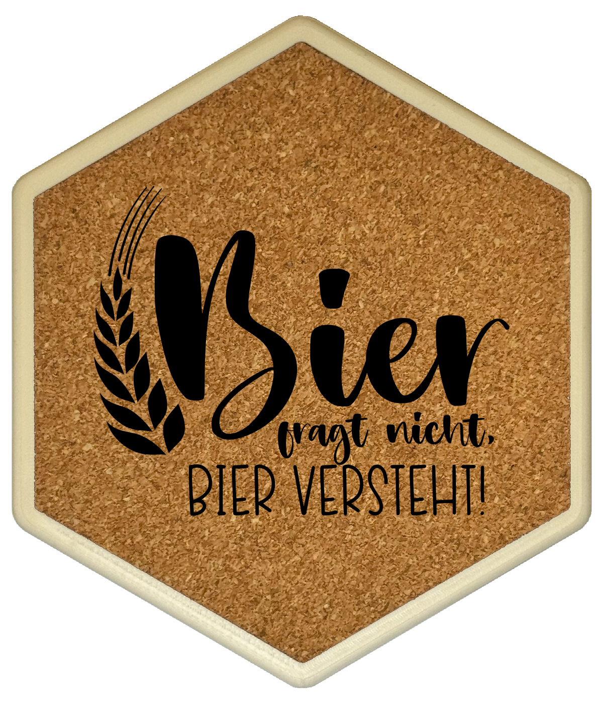 Kork Untersetzer mit Flaschenöffner und Motiv Bier Fragt Nicht, Bier Versteht!