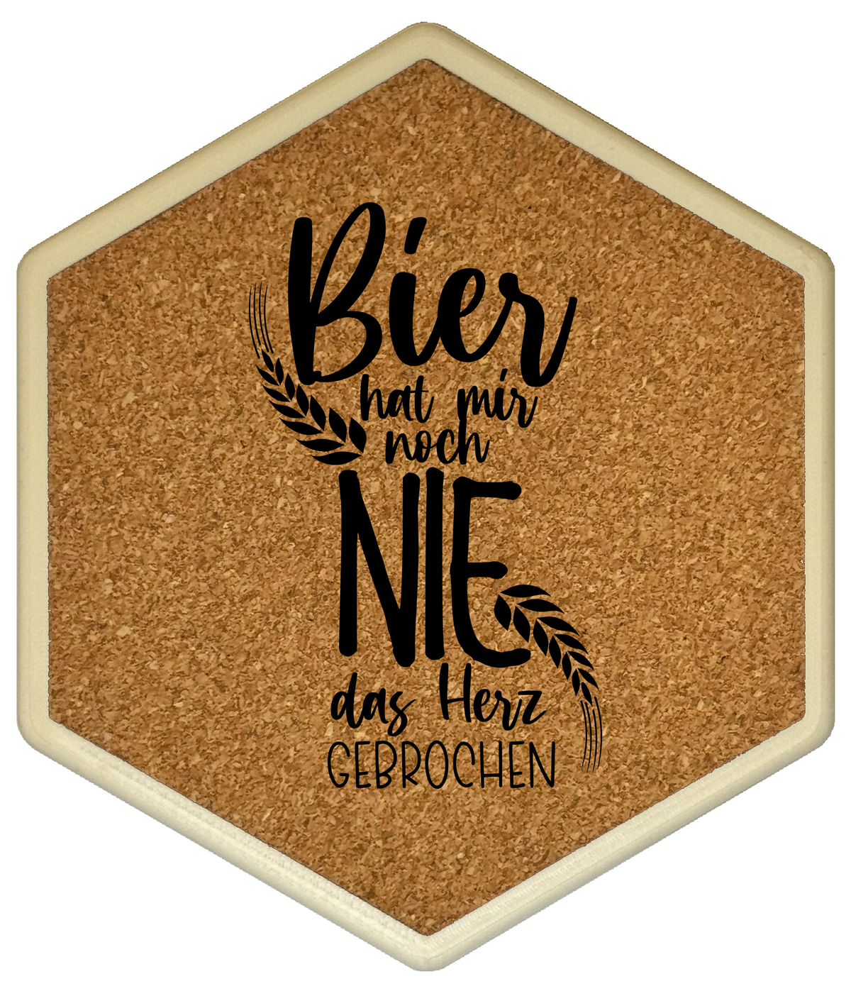 Kork Untersetzer mit Flaschenöffner und Motiv Bier hat mir noch nie das Herz gebrochen