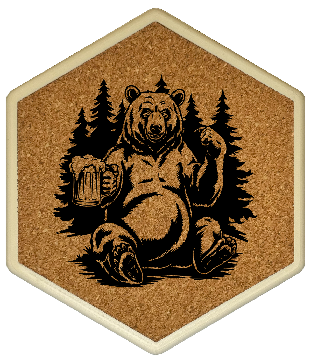 Kork Untersetzer mit Flaschenöffner und Motiv Grizzlybeer