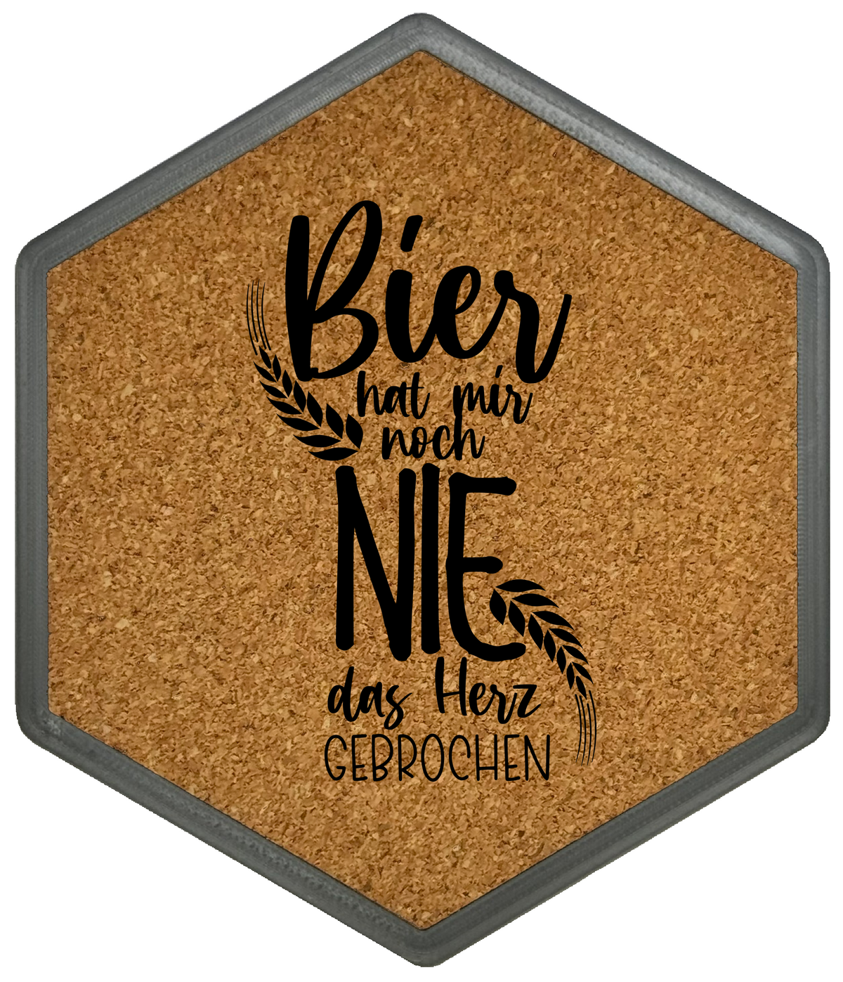 Kork Untersetzer mit Flaschenöffner und Motiv Bier hat mir noch nie das Herz gebrochen