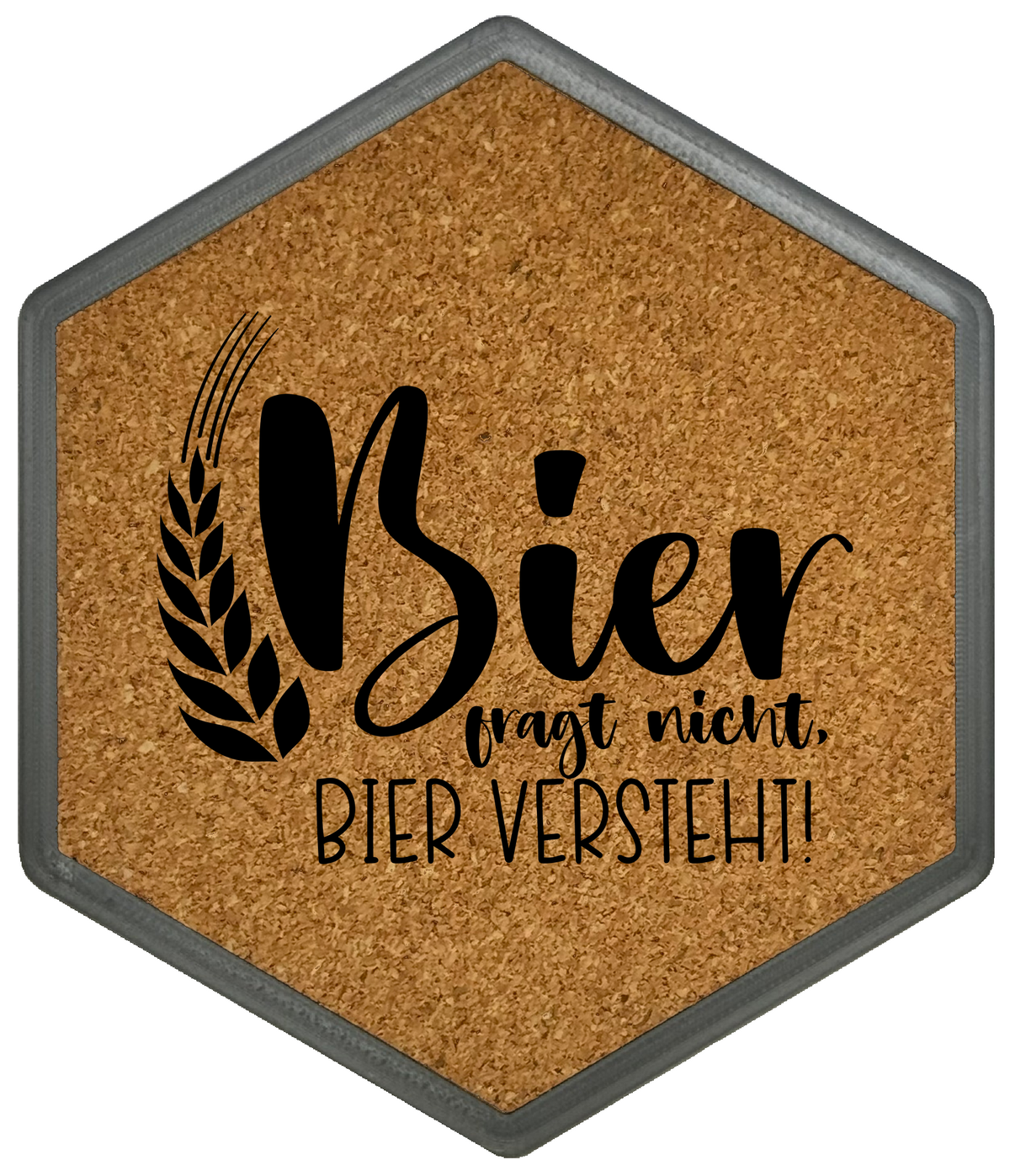 Kork Untersetzer mit Flaschenöffner und Motiv Bier Fragt Nicht, Bier Versteht!