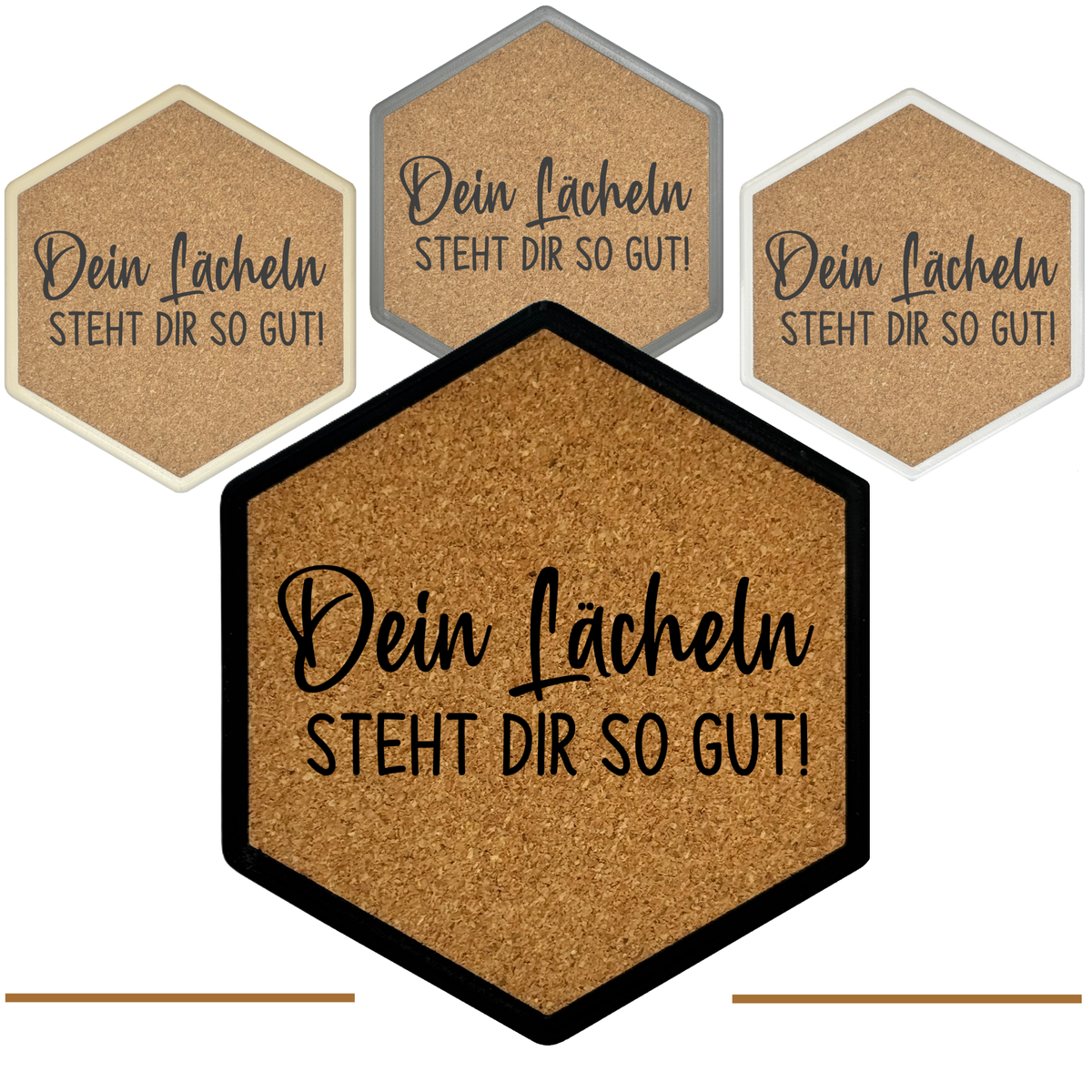 Kork Untersetzer mit Flaschenöffner und Motiv Dein Lächeln steht dir so gut