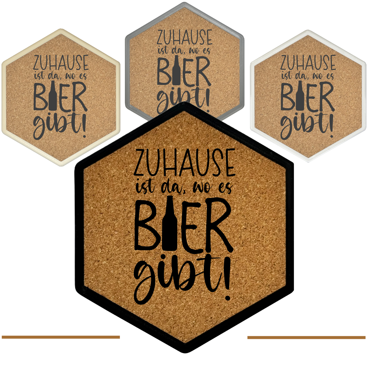 Kork Untersetzer mit Flaschenöffner und Motiv Zuhause ist da, wo es Bier gibt!