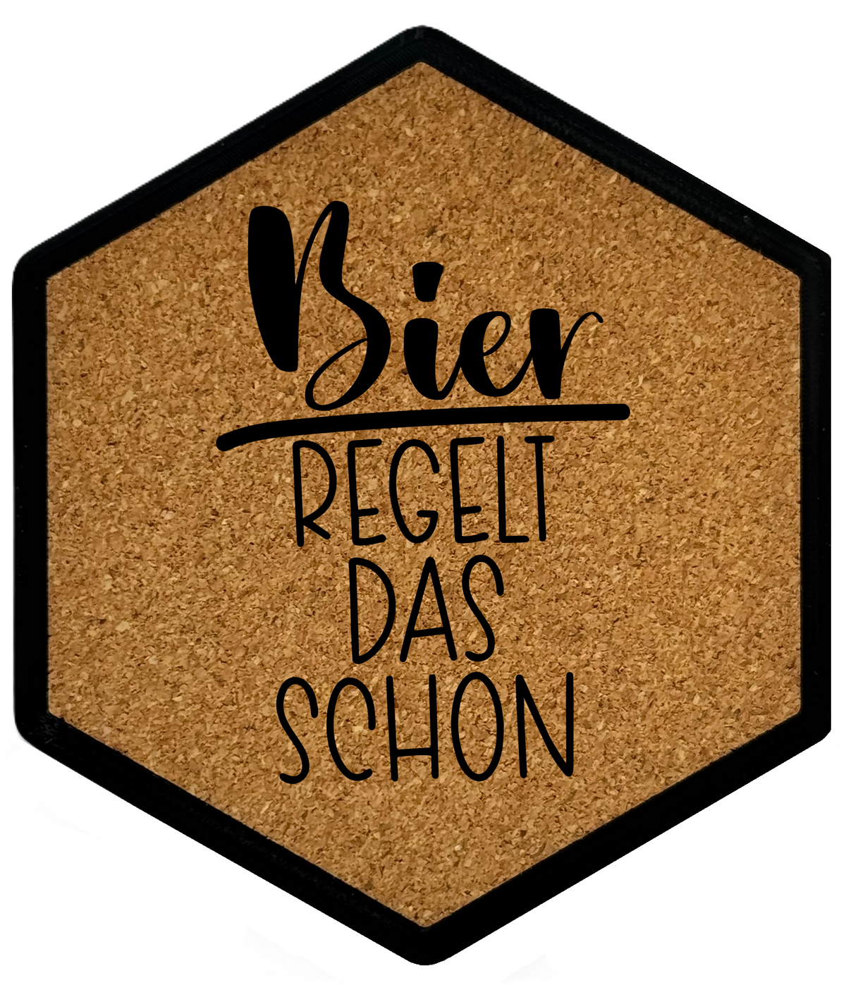 Kork Untersetzer mit Flaschenöffner und Motiv Bier regelt das schon