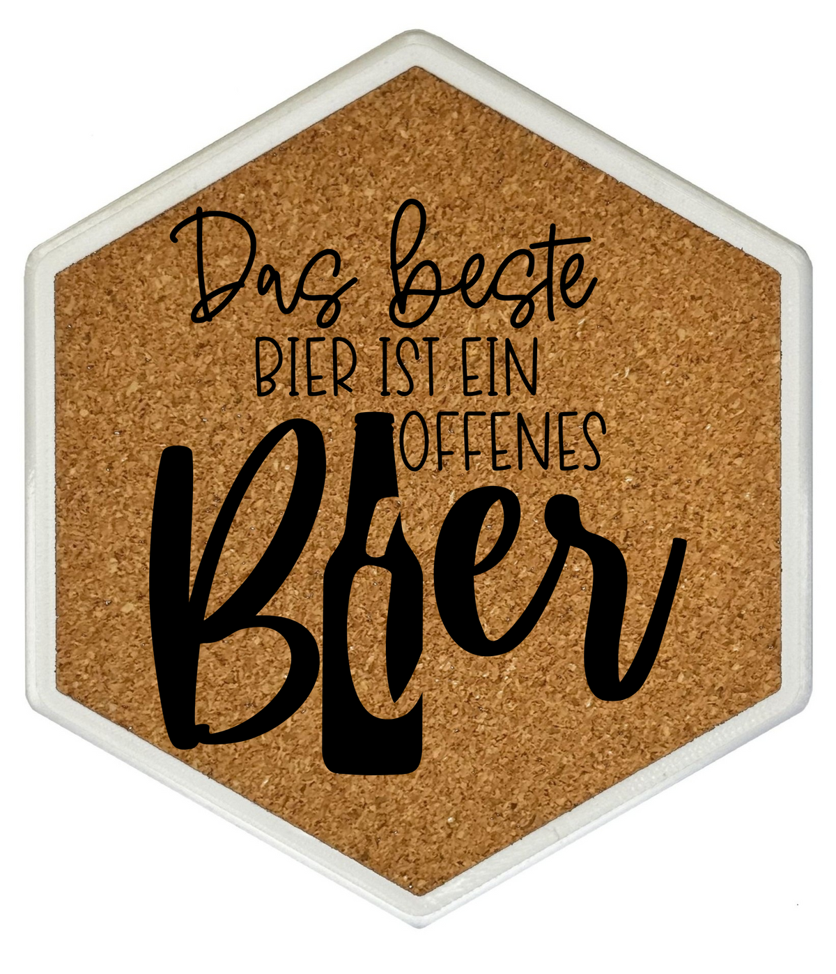 Kork Untersetzer mit Flaschenöffner und Motiv Das beste Bier ist ein offenes Bier