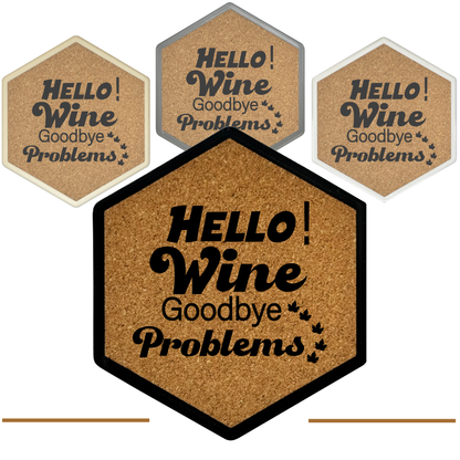 Hello Wine! – Hexagon Getränkeuntersetzer mit Kork und Flaschenöffner