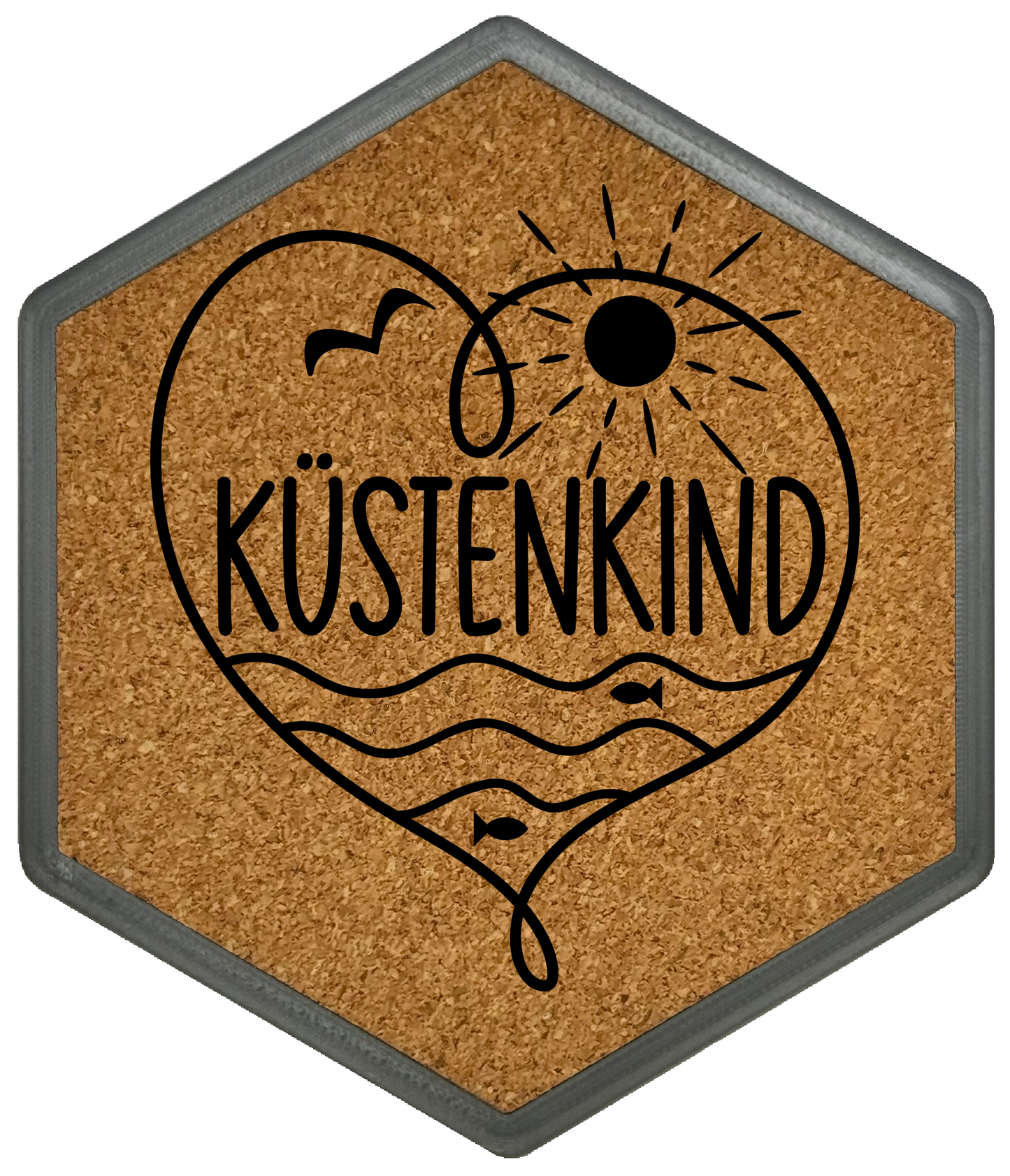 Küstenkind – Hexagon Getränkeuntersetzer mit Kork und Flaschenöffner