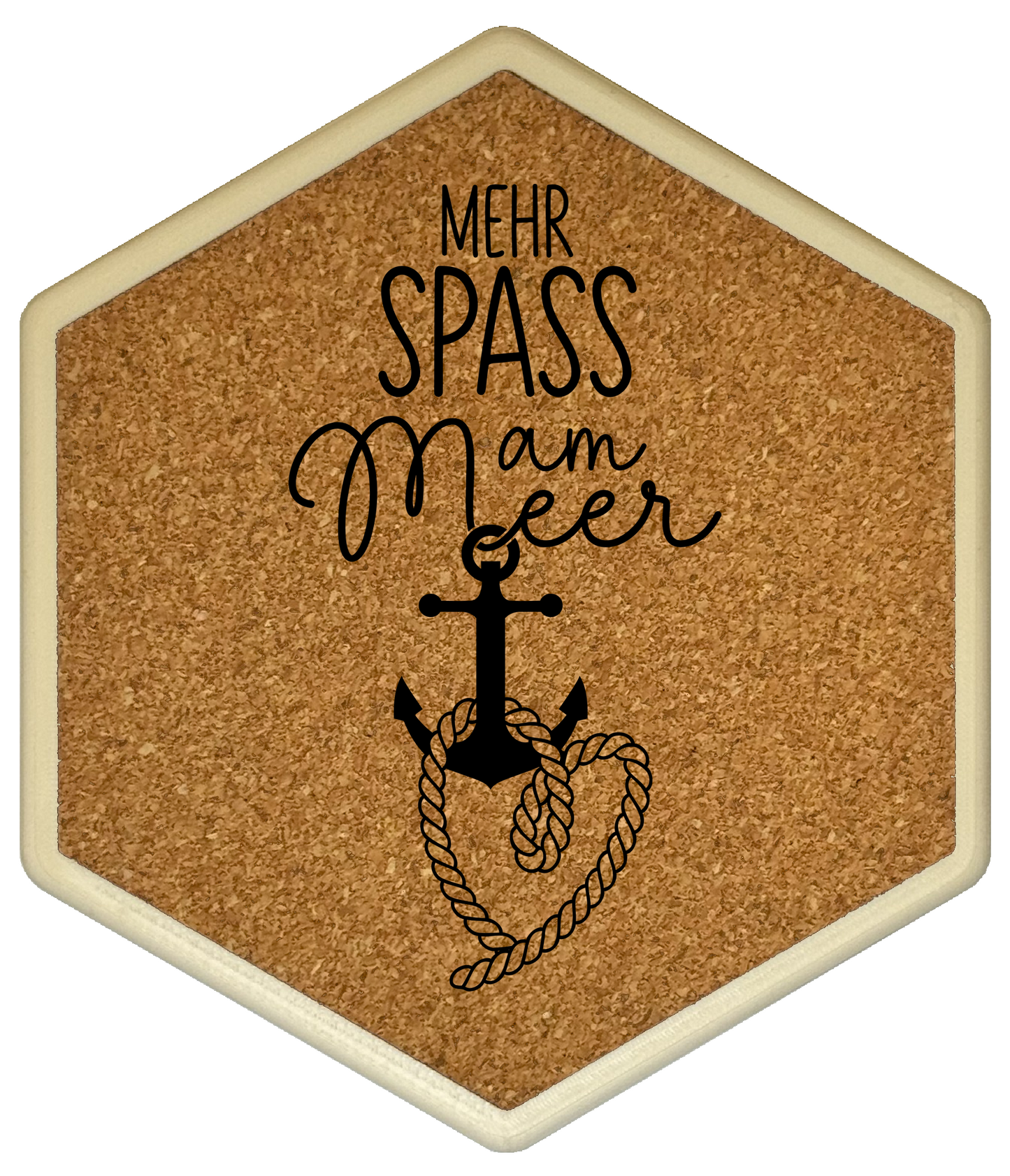 Spaß am Meer – Hexagon Getränkeuntersetzer mit Kork und Flaschenöffner