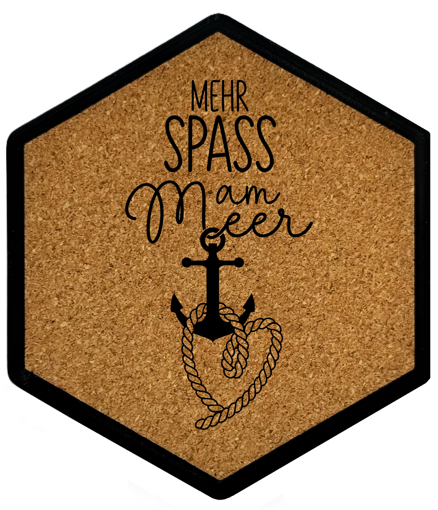 Spaß am Meer – Hexagon Getränkeuntersetzer mit Kork und Flaschenöffner