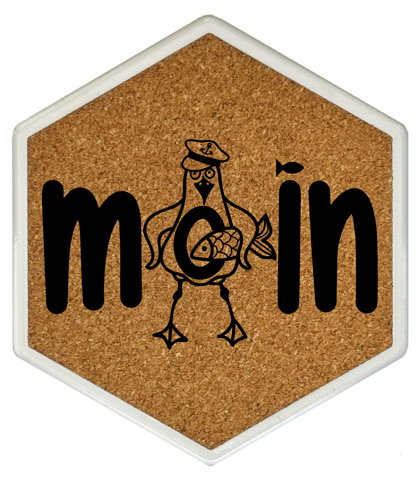 Moin – Hexagon Getränkeuntersetzer mit Kork und Flaschenöffner