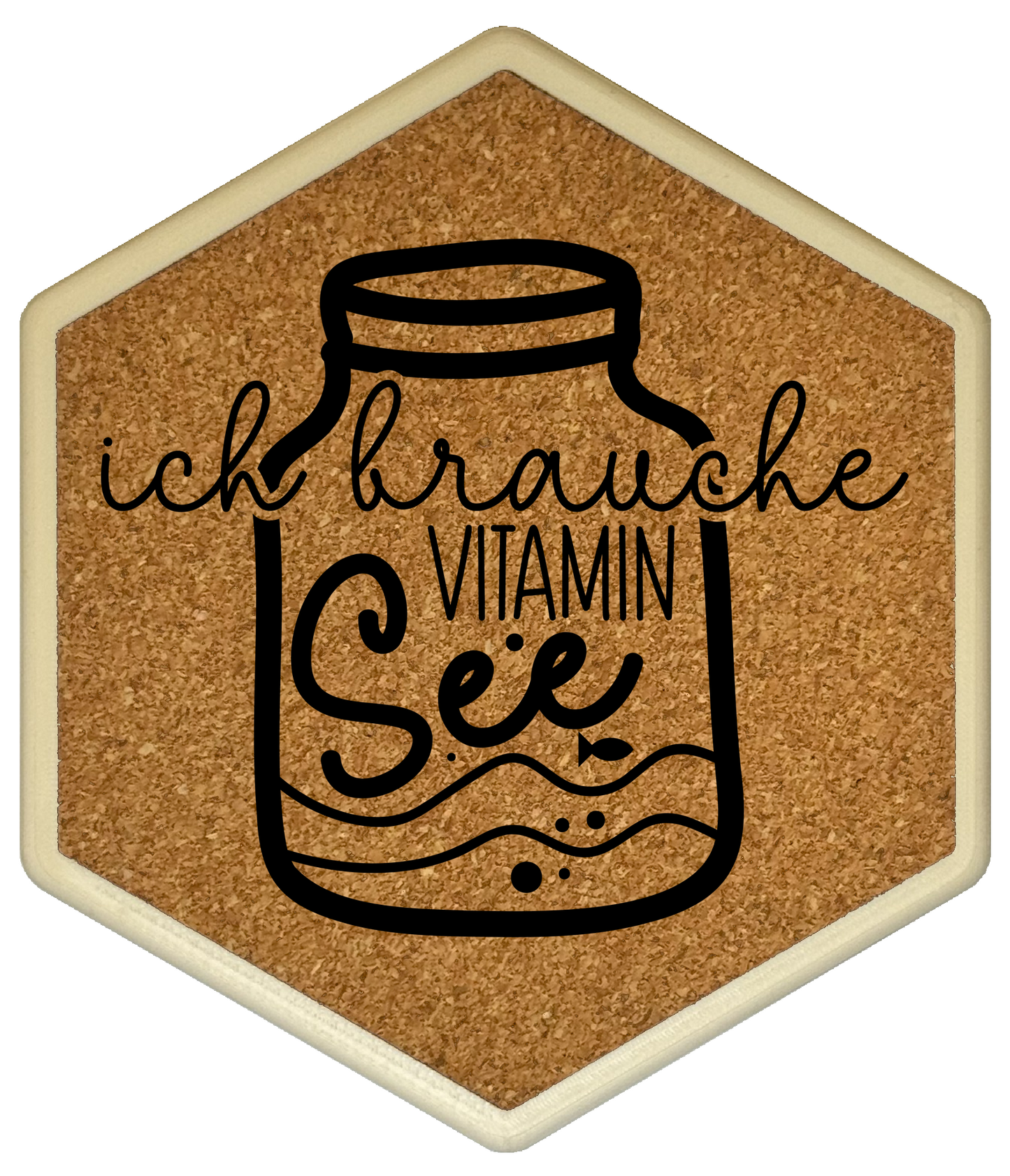 Vitamin See – Hexagon Getränkeuntersetzer mit Kork und Flaschenöffner