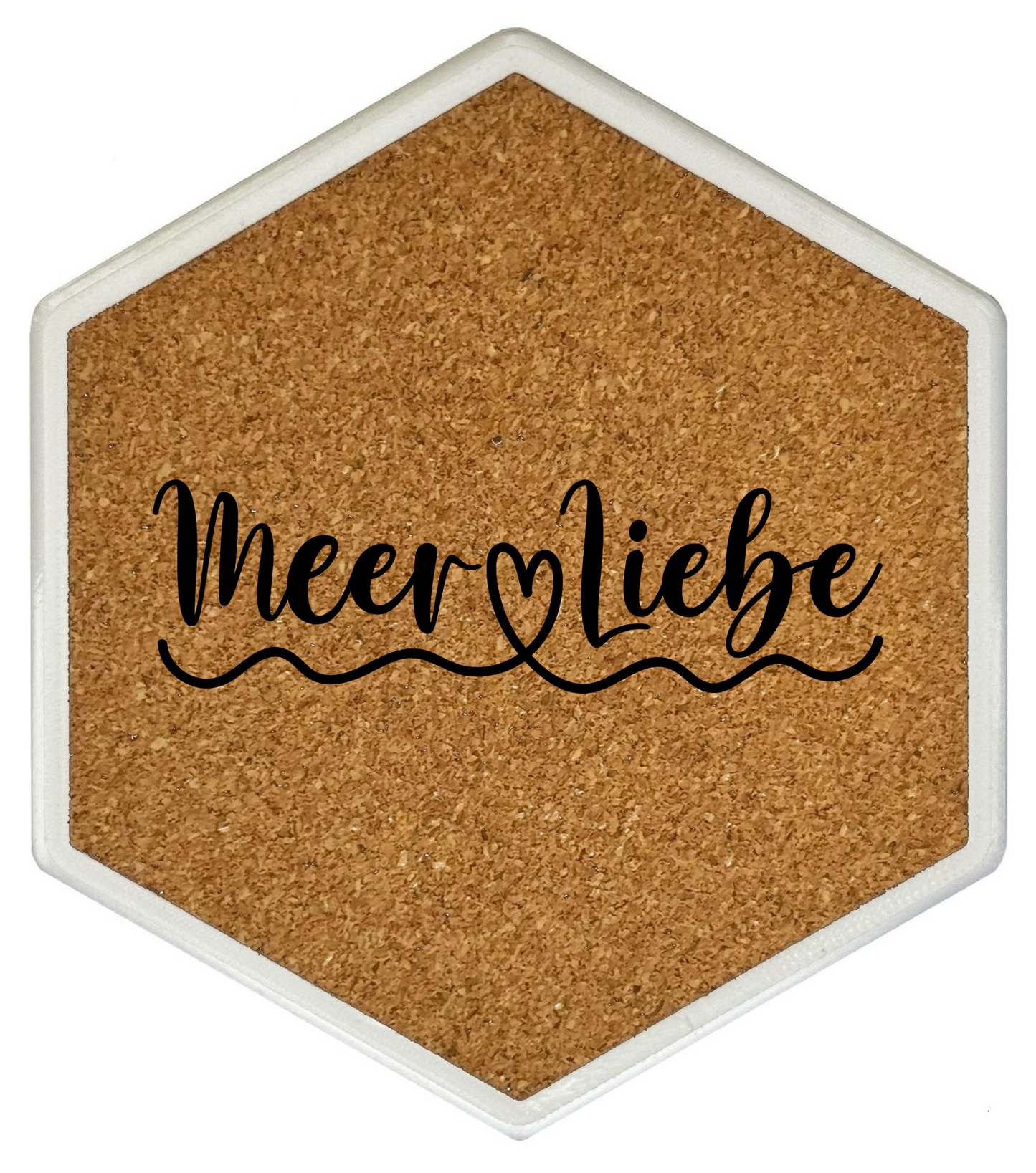 Meer Liebe – Hexagon Getränkeuntersetzer mit Kork und Flaschenöffner