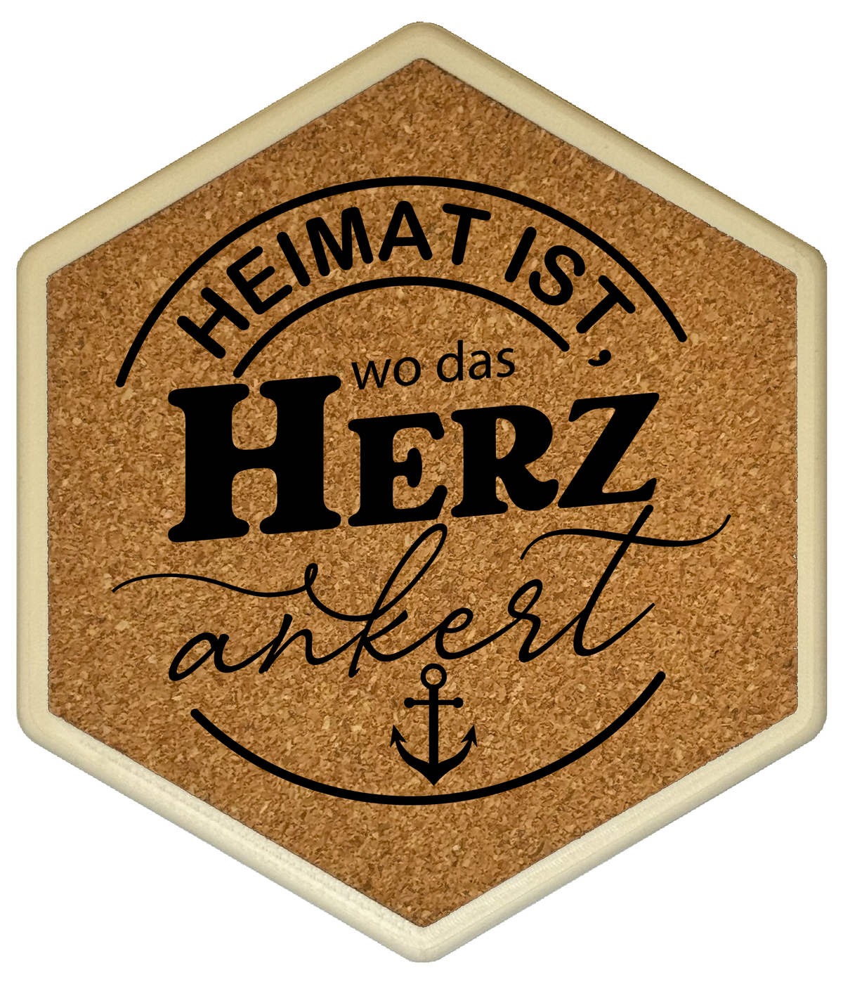 Hochwertiger Kork Getränkeuntersetzer für Bierflaschen und Gläser in maritimen Design mit Gravur