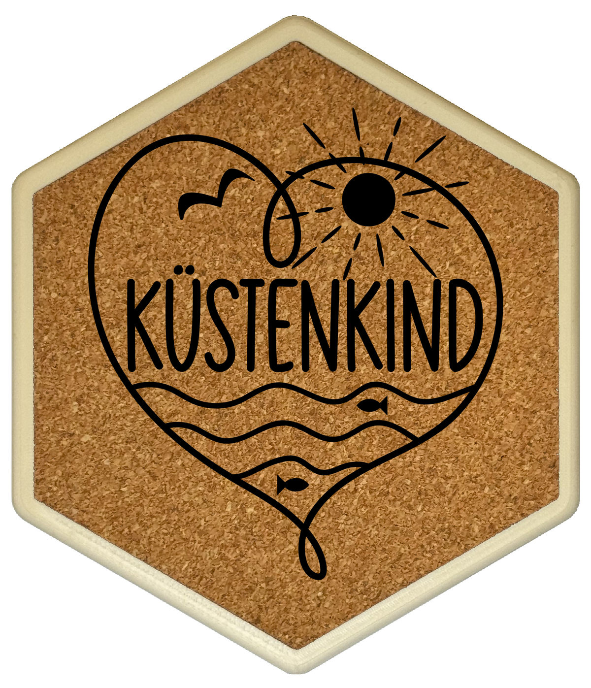 Hochwertiger Kork Getränkeuntersetzer für Bierflaschen und Gläser in maritimen Design mit Gravur