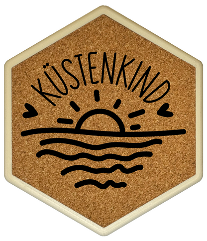 Hochwertiger Kork Getränkeuntersetzer für Bierflaschen und Gläser in maritimen Design mit Gravur
