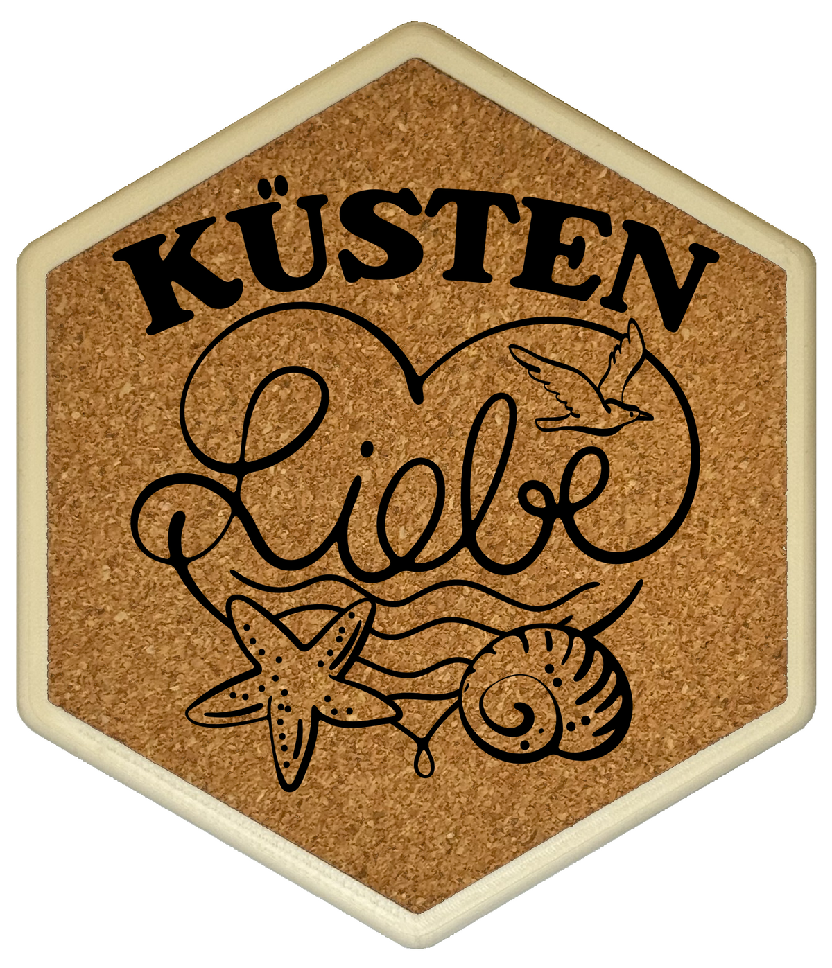 Hochwertiger Kork Getränkeuntersetzer für Bierflaschen und Gläser in maritimen Design mit Gravur