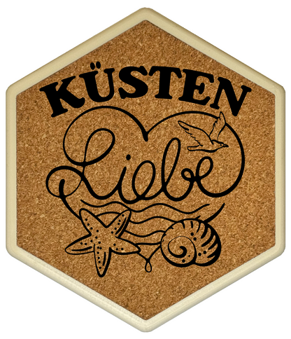Hochwertiger Kork Getränkeuntersetzer für Bierflaschen und Gläser in maritimen Design mit Gravur