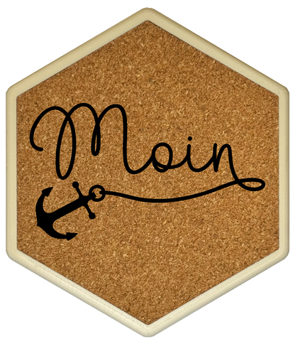 Premium Hexagon Untersetzer mit Flaschenöffner und Korkoberfläche
