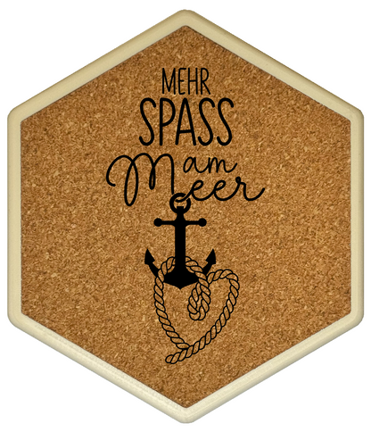 Hochwertiger Kork Getränkeuntersetzer für Bierflaschen und Gläser in maritimen Design mit Gravur