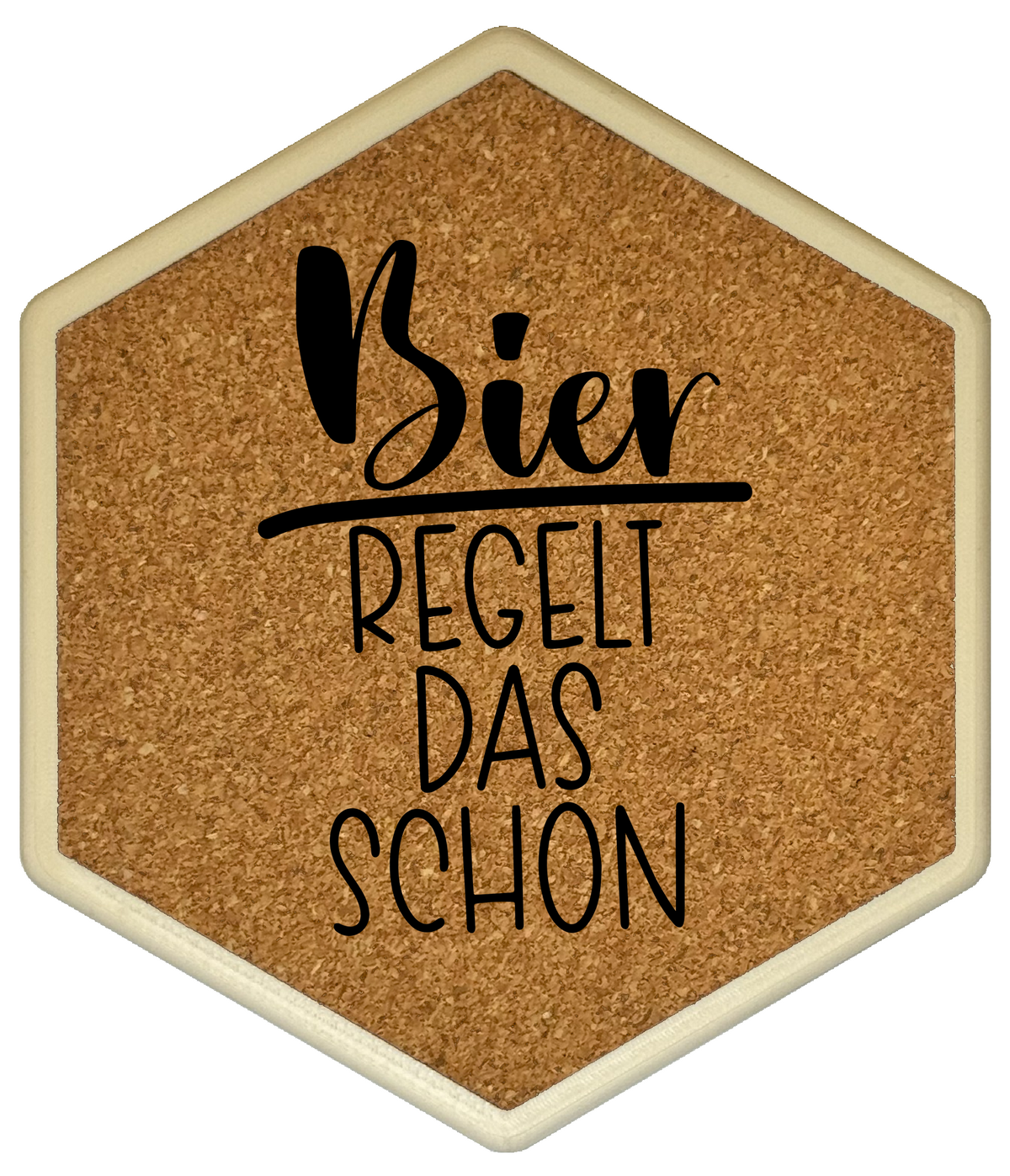 Kork Untersetzer mit Flaschenöffner und Motiv Bier regelt das schon