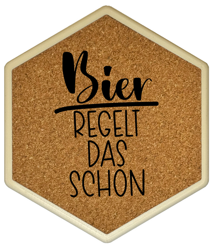 Kork Untersetzer mit Flaschenöffner und Motiv Bier regelt das schon