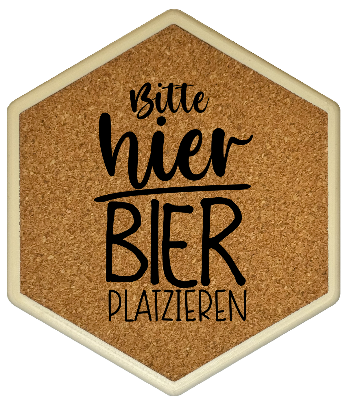 Kork Untersetzer mit Flaschenöffner und Motiv Bitte hier Bier platzieren