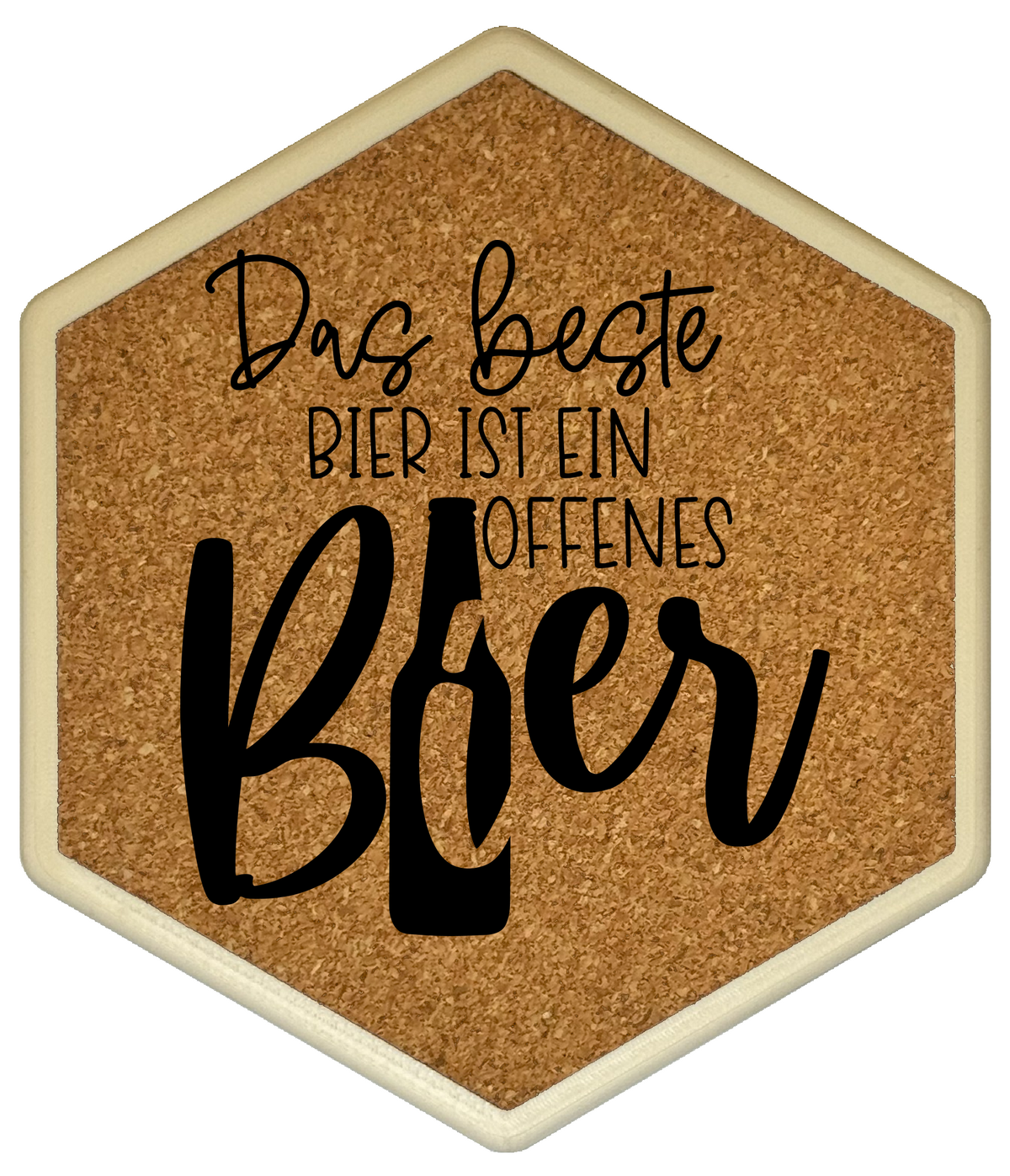 Kork Untersetzer mit Flaschenöffner und Motiv Das beste Bier ist ein offenes Bier