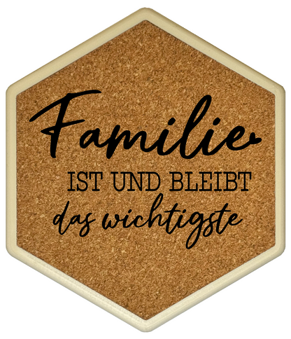 Kork Untersetzer mit Flaschenöffner und Family and Friends Motiv