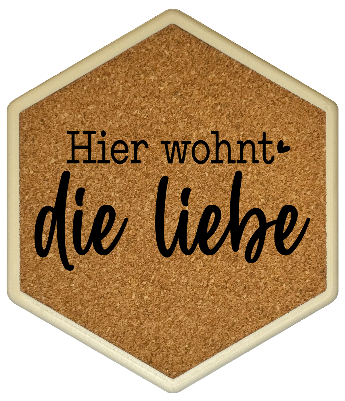 Kork Untersetzer mit Flaschenöffner und Hier wohnt die Liebe Motiv