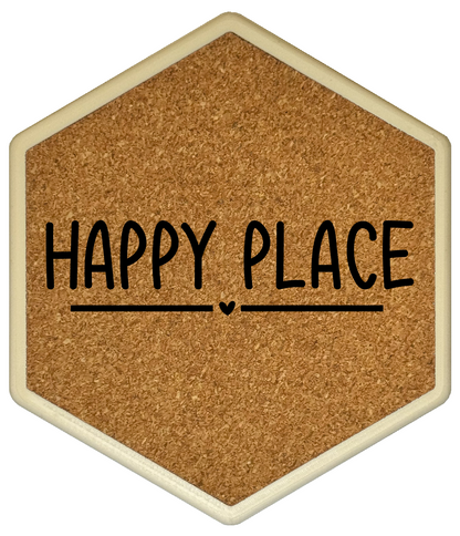Kork Untersetzer mit Flaschenöffner und Motiv Happy Place