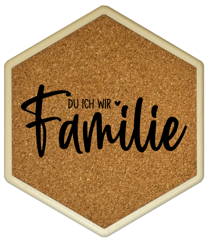 Kork Untersetzer mit Flaschenöffner und Motiv Du Ich Wir Familie