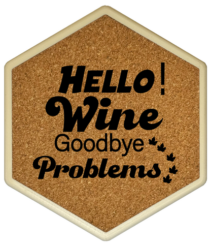 Hello Wine! – Hexagon Getränkeuntersetzer mit Kork und Flaschenöffner