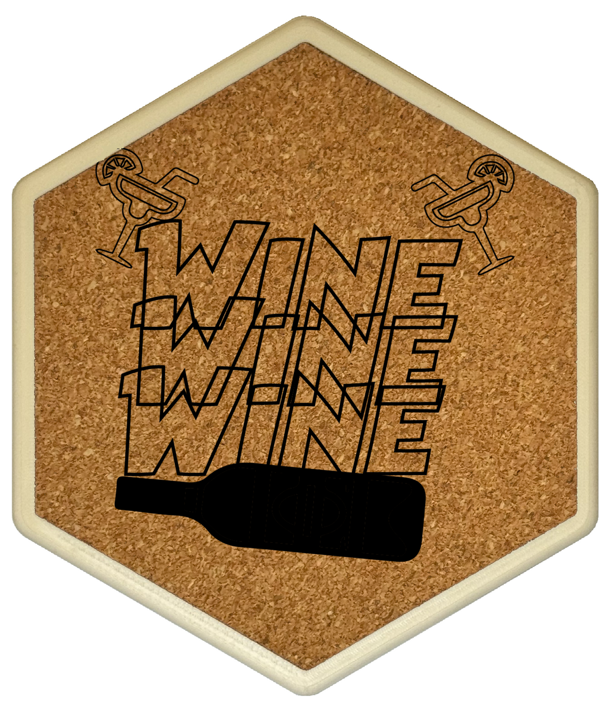 Kork Untersetzer mit Flaschenöffner und Motiv Hello Wine!Wine!Wine!