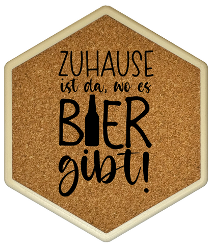 Kork Untersetzer mit Flaschenöffner und Motiv Zuhause ist da, wo es Bier gibt!