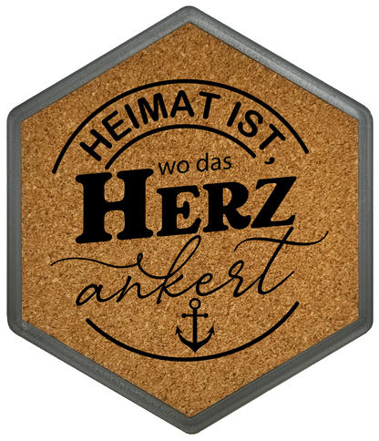 Hochwertiger Kork Getränkeuntersetzer für Bierflaschen und Gläser in maritimen Design mit Gravur