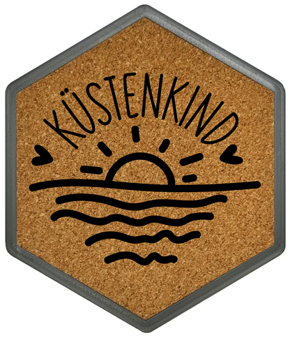 Hochwertiger Kork Getränkeuntersetzer für Bierflaschen und Gläser in maritimen Design mit Gravur