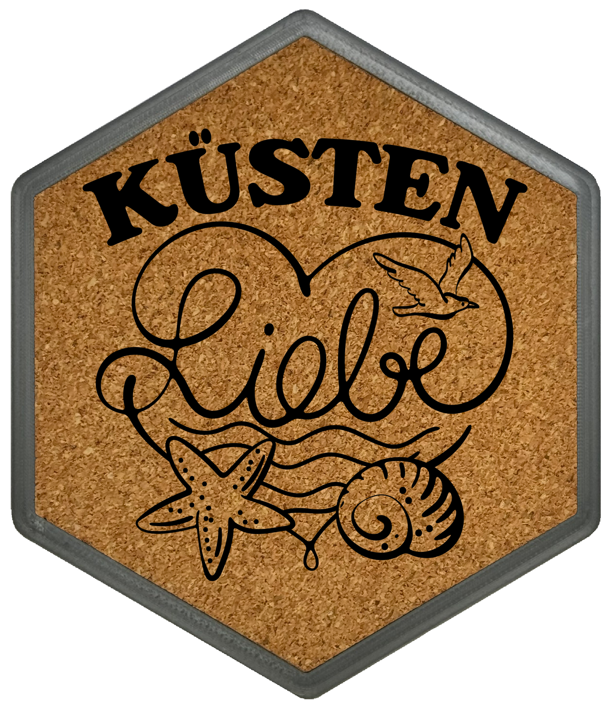 Hochwertiger Kork Getränkeuntersetzer für Bierflaschen und Gläser in maritimen Design mit Gravur