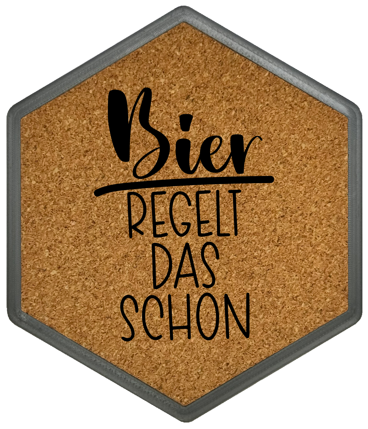 Kork Untersetzer mit Flaschenöffner und Motiv Bier regelt das schon