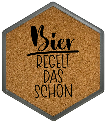 Kork Untersetzer mit Flaschenöffner und Motiv Bier regelt das schon