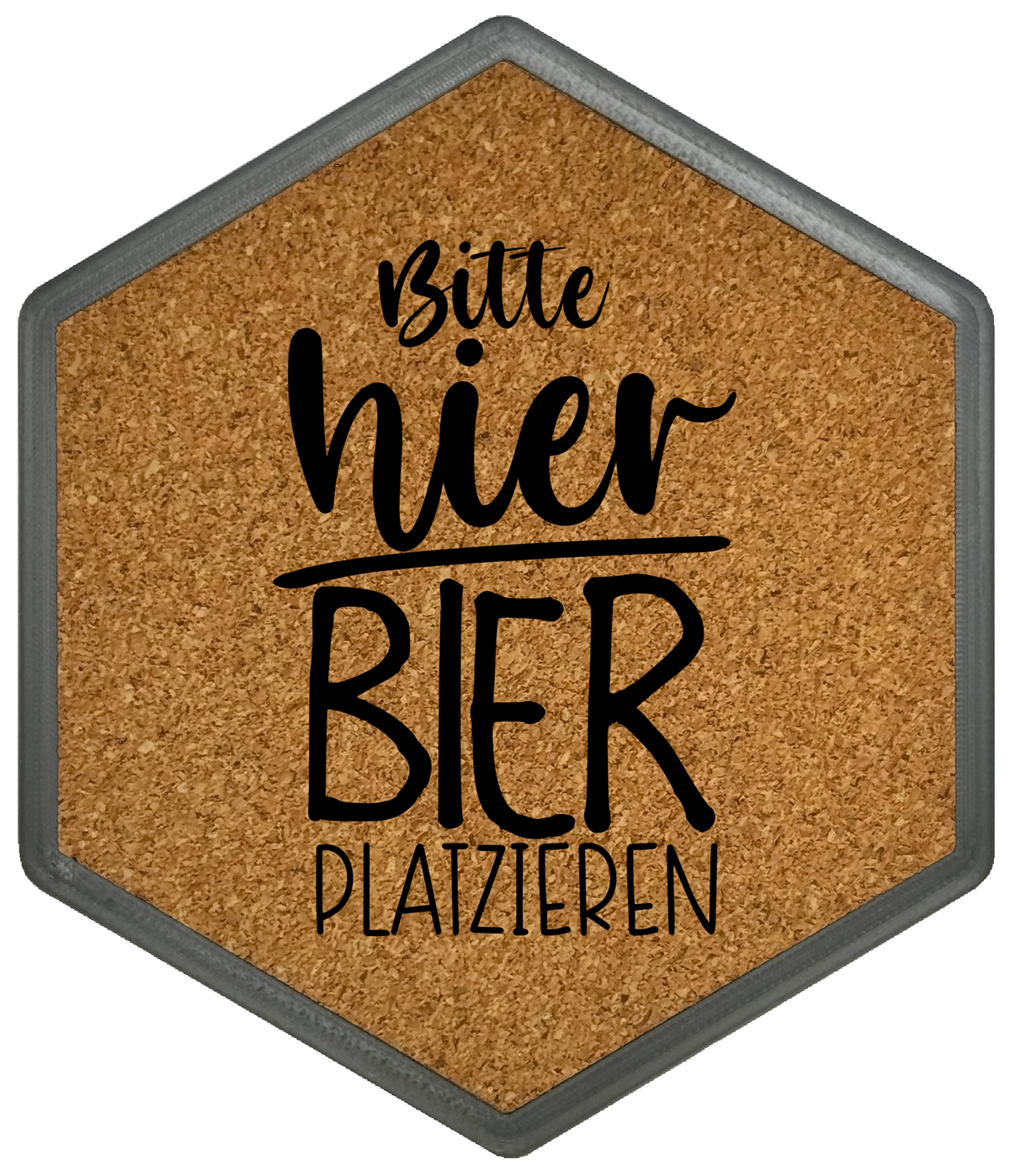 Kork Untersetzer mit Flaschenöffner und Motiv Bitte hier Bier platzieren
