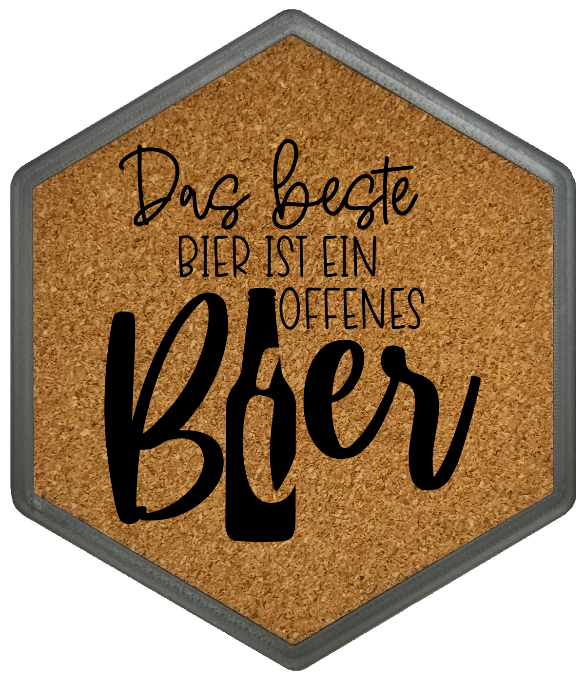 Kork Untersetzer mit Flaschenöffner und Motiv Das beste Bier ist ein offenes Bier