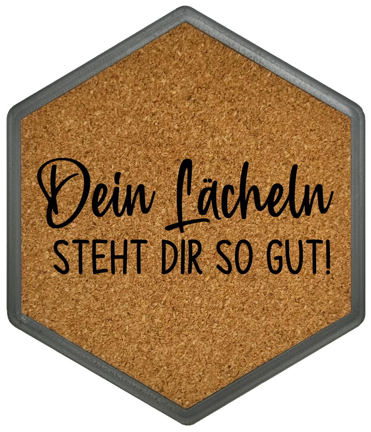 Kork Untersetzer mit Flaschenöffner und Motiv Dein Lächeln steht dir so gut