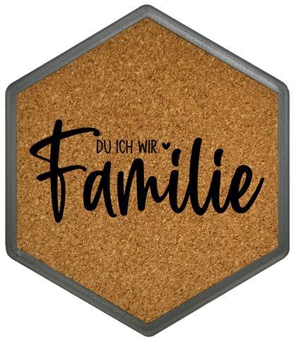 Kork Untersetzer mit Flaschenöffner und Motiv Du Ich Wir Familie