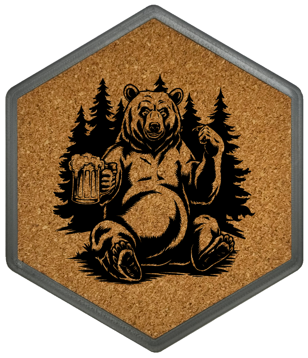 Kork Untersetzer mit Flaschenöffner und Motiv Grizzlybeer
