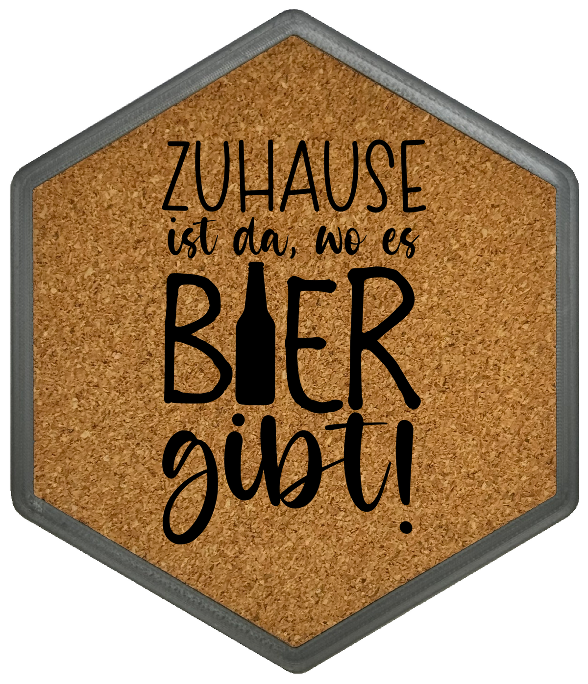 Kork Untersetzer mit Flaschenöffner und Motiv Zuhause ist da, wo es Bier gibt!