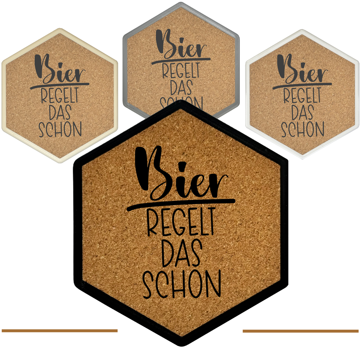 Kork Untersetzer mit Flaschenöffner und Motiv Bier regelt das schon