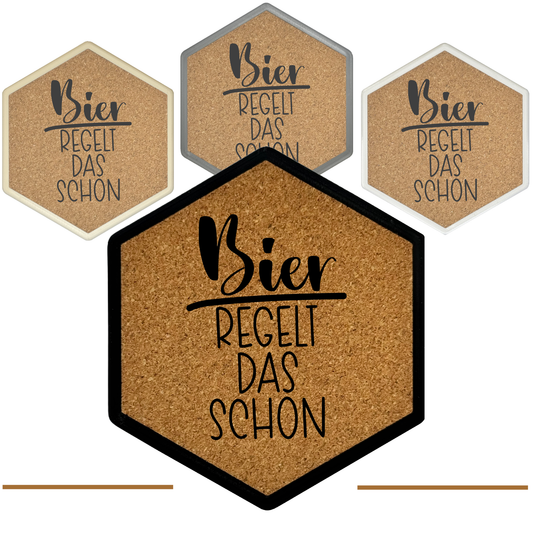 Kork Untersetzer mit Flaschenöffner und Motiv Bier regelt das schon