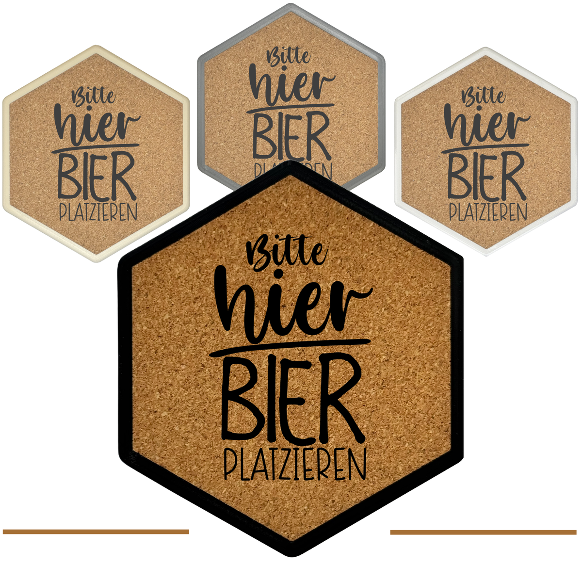Kork Untersetzer mit Flaschenöffner und Motiv Bitte hier Bier platzieren