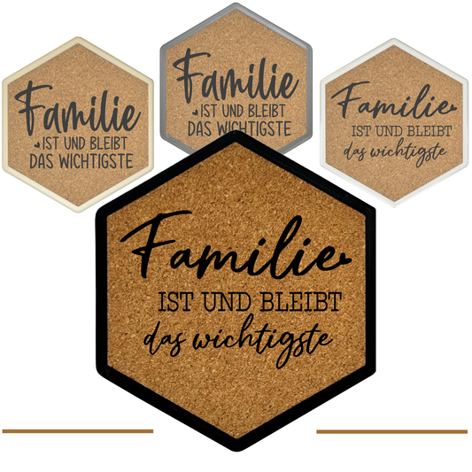 Kork Untersetzer mit Flaschenöffner und Motiv Familie ist und bleibt das wichtigste