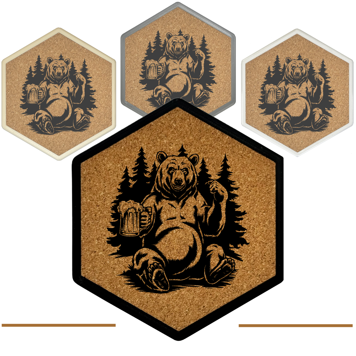 Kork Untersetzer mit Flaschenöffner und Motiv Grizzlybeer